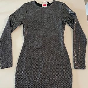 BRAND NEW (with tags!) black, sparkly sequin long-sleeve dress